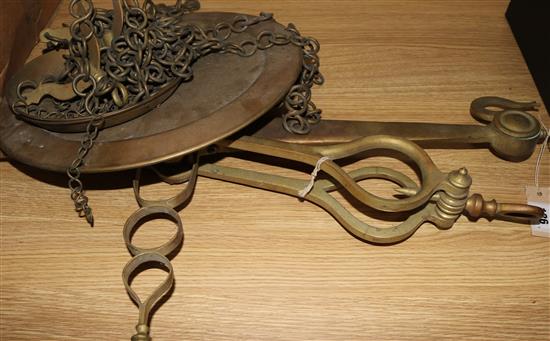 A large set of Spanish brass butchers scales, 7ft